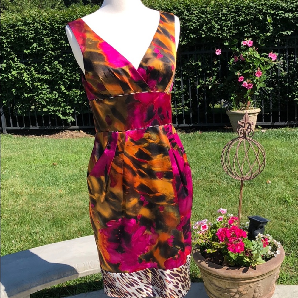 Beautiful designer V-neck silk dress by Single Dress - size small
